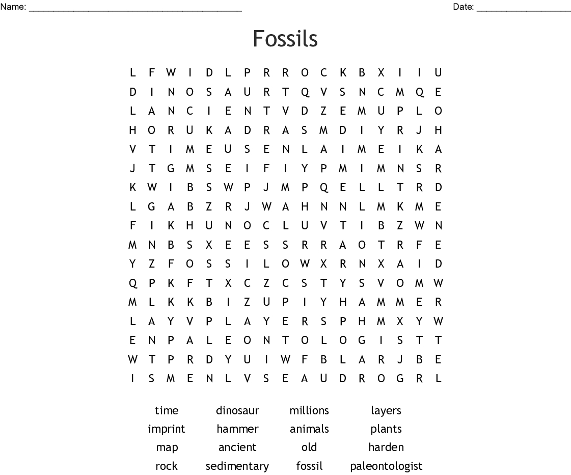 Fossil Word Search - Wordmint