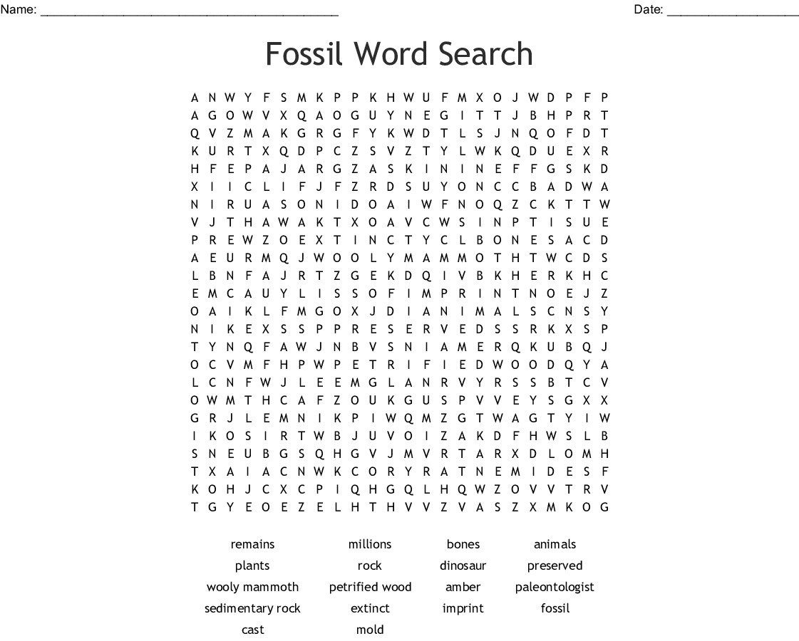 Fossil Word Search - Wordmint