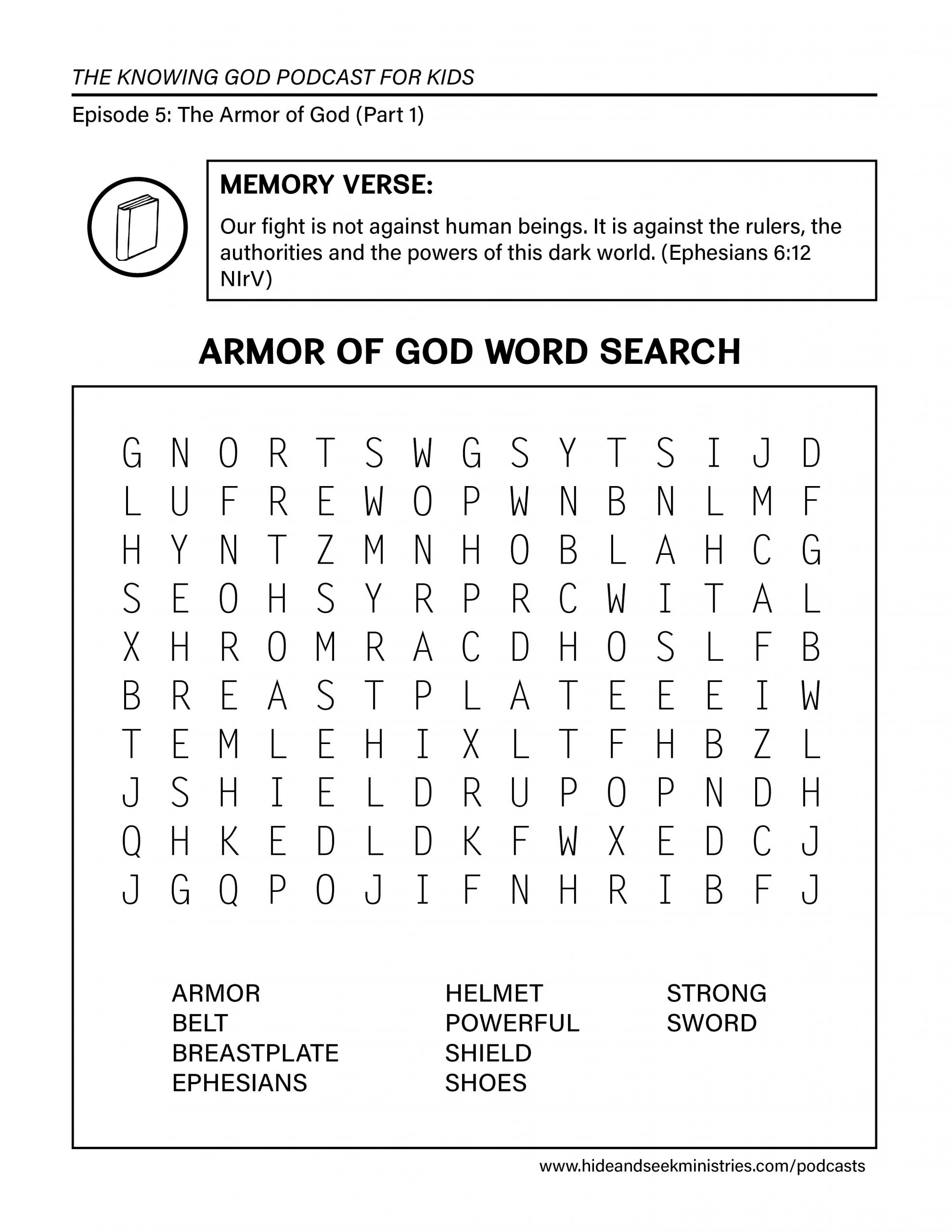 Free Armor Of God Word Search. (It Also Serves As A Review