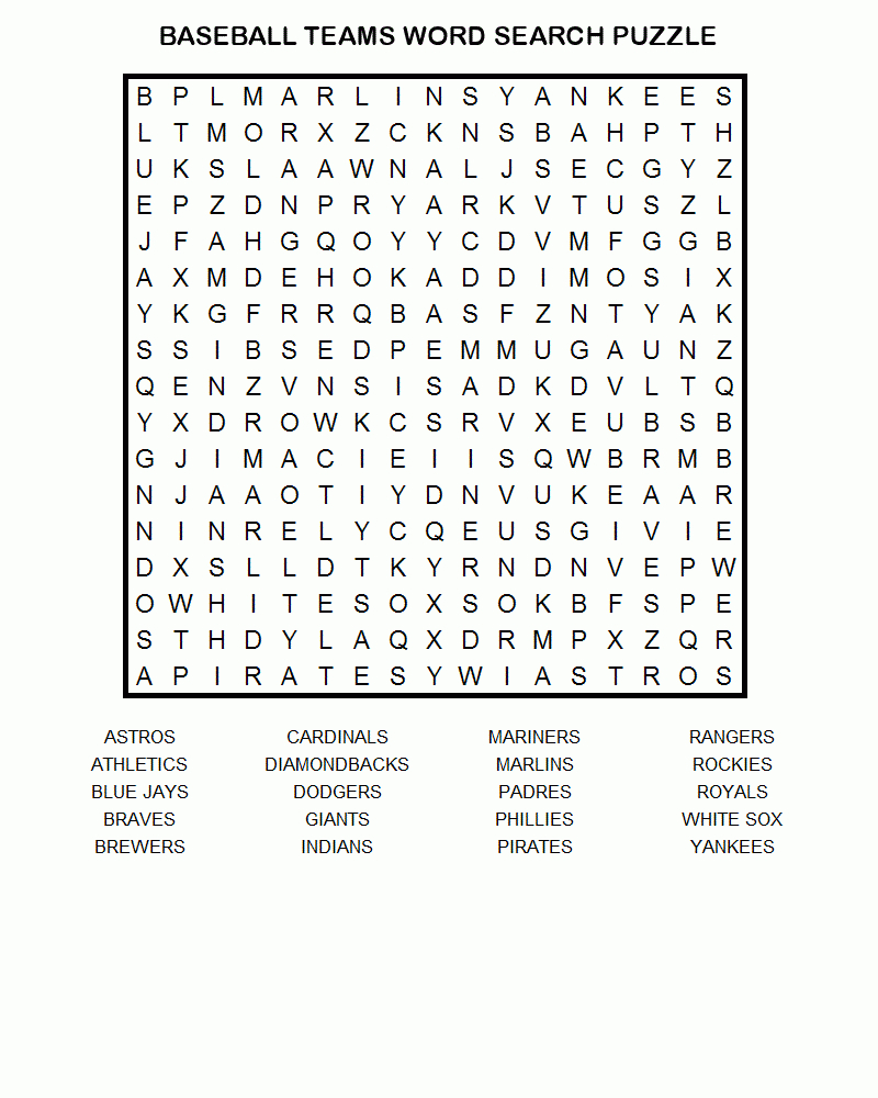 Free Baseball Word Search | Activity Shelter