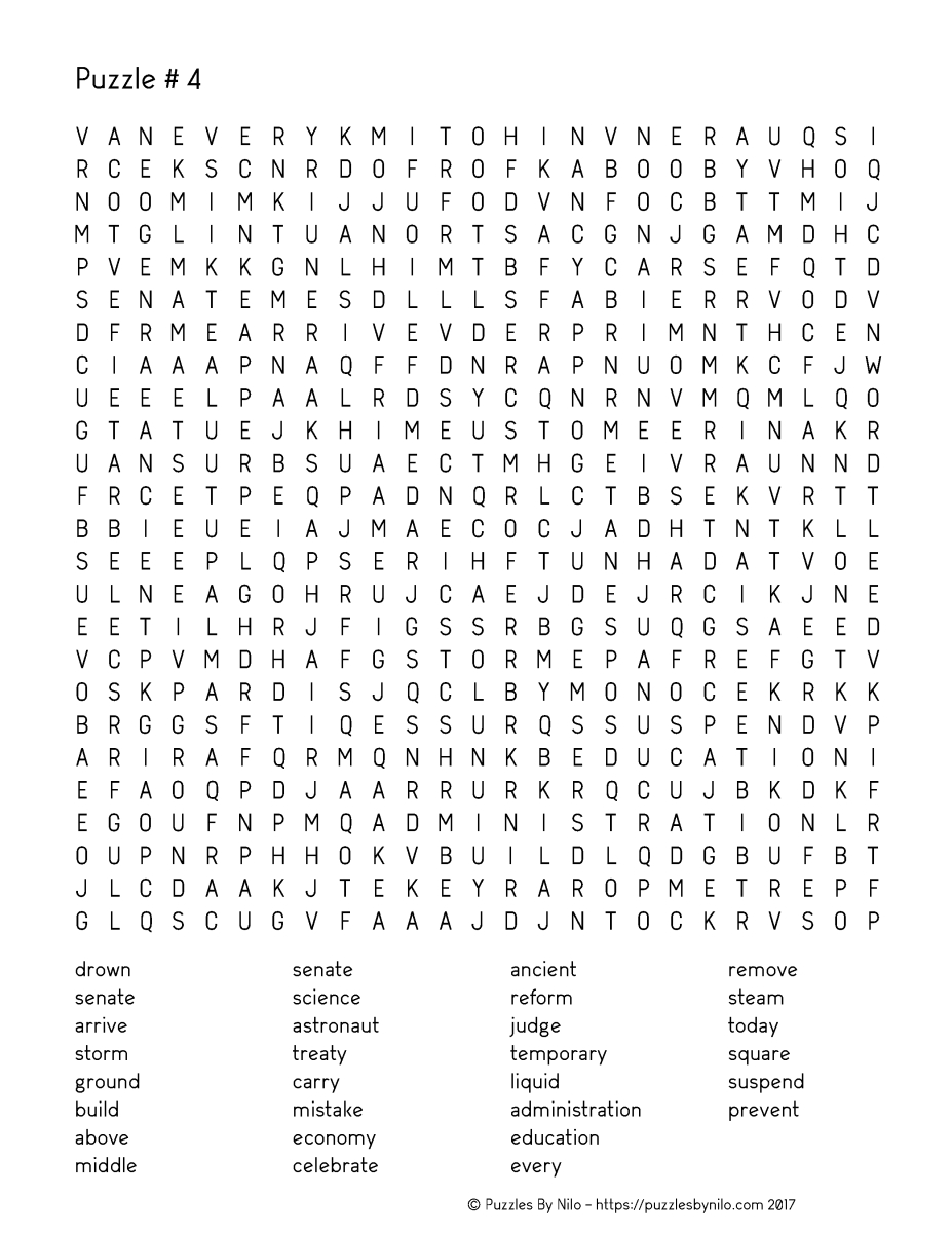 Free Downloadable Puzzle Word Search # 4 | Puzzle Books