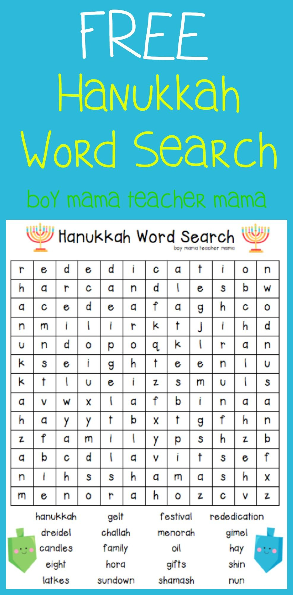 Free Hanukkah Word Search | Holiday Words, Holiday Word