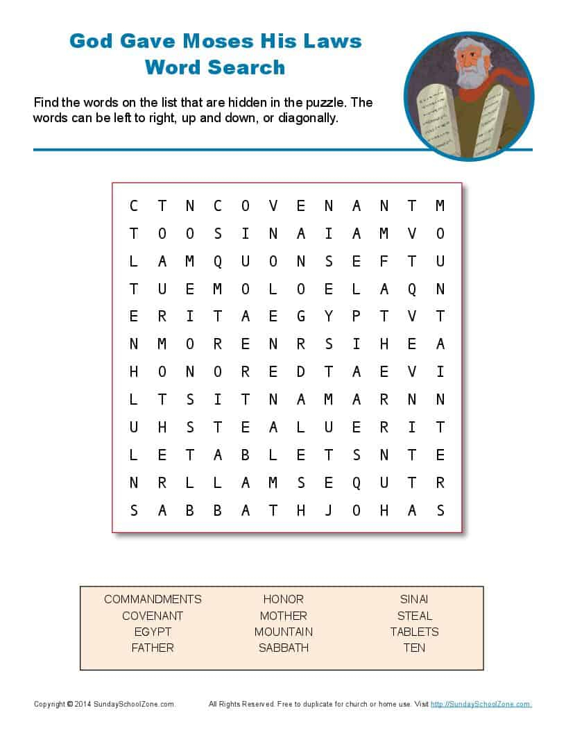 Free, Printable 10 Commandments Word Search On Sunday School