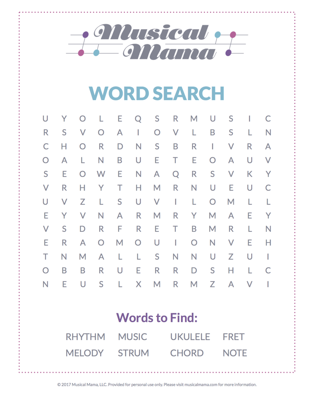 Free Printable: A Music-Themed Word Search — Musical Mama