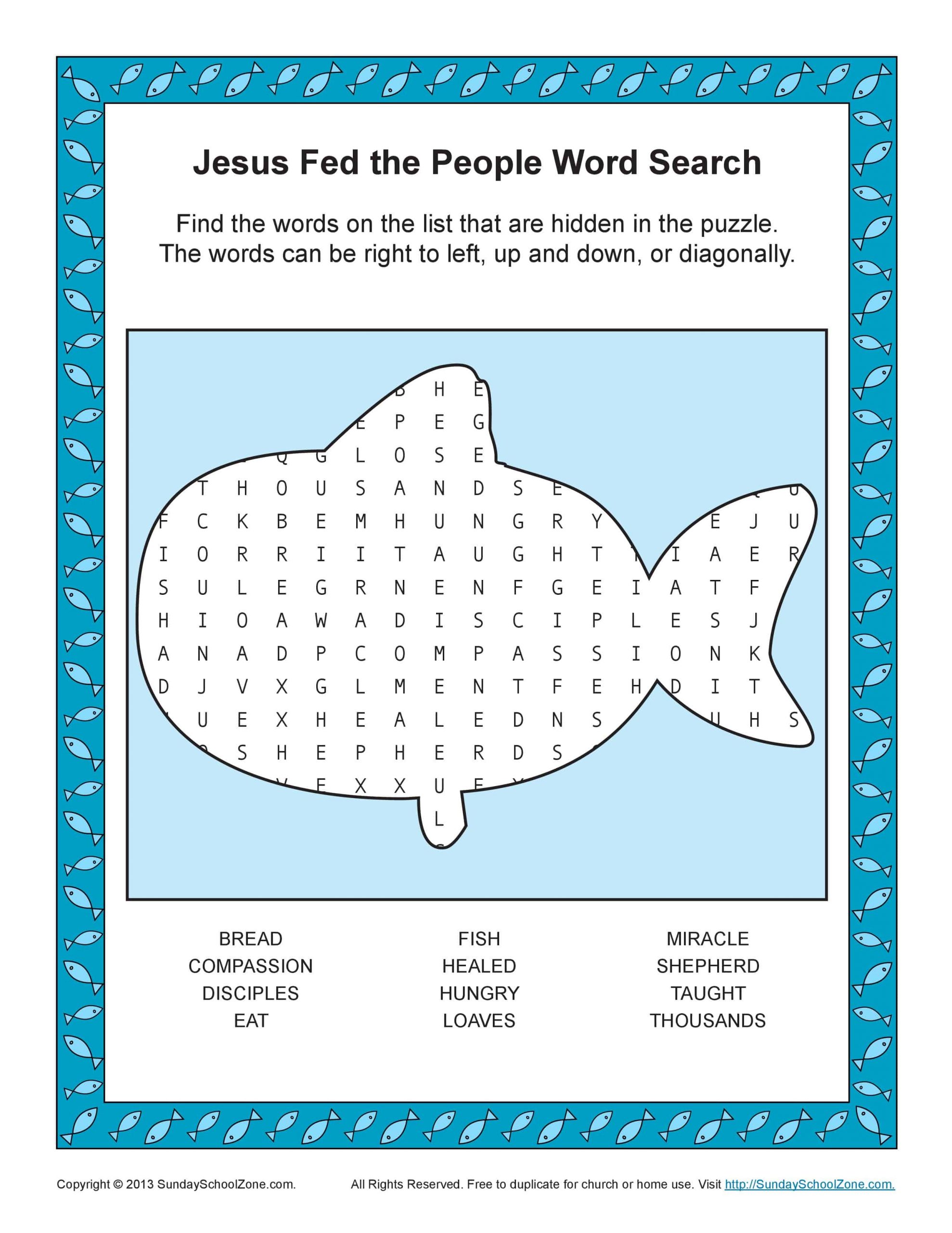 Free, Printable Bible Word Search Activities On Sunday