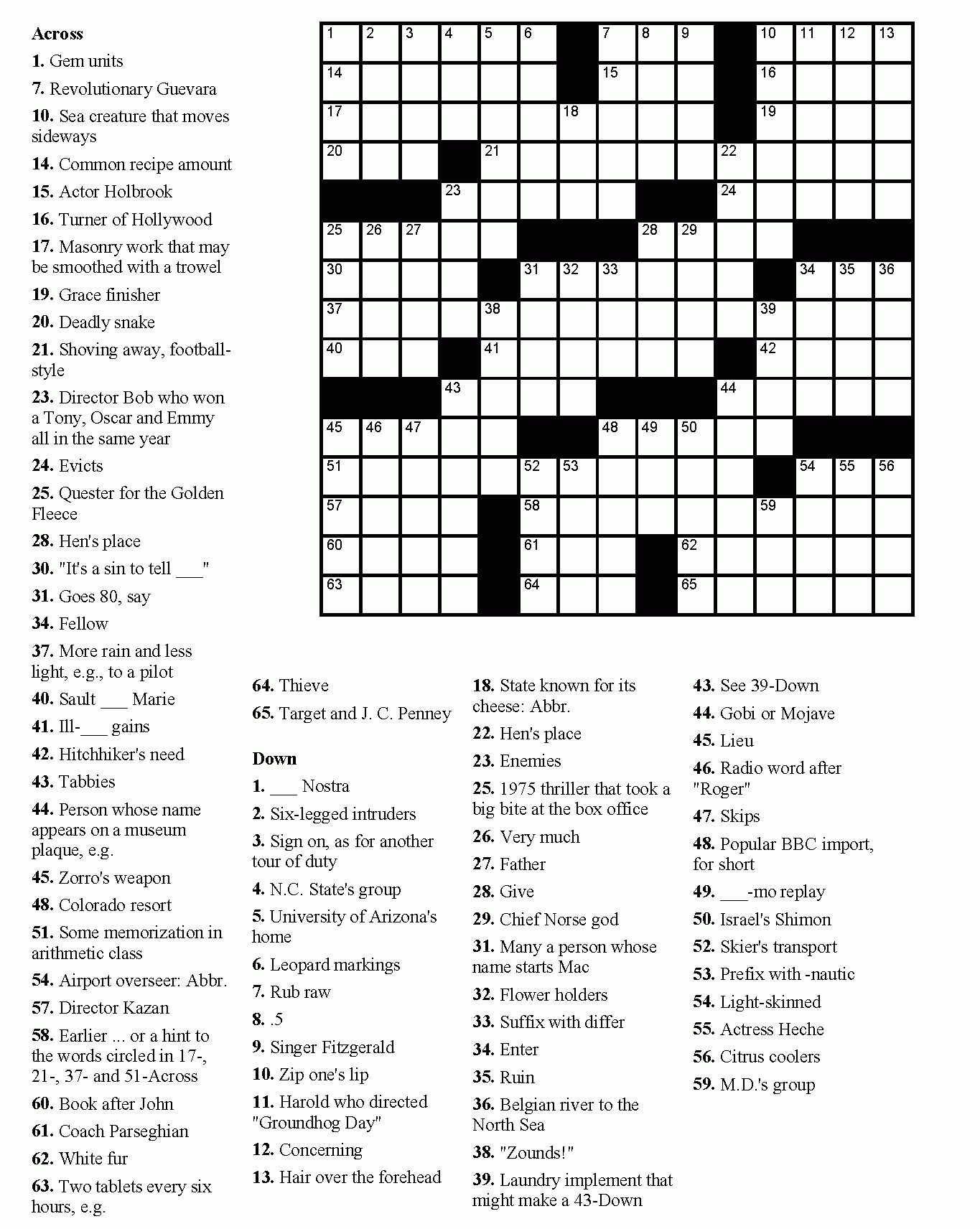 Free Printable Crossword Puzzles Easy For Adults | Printable