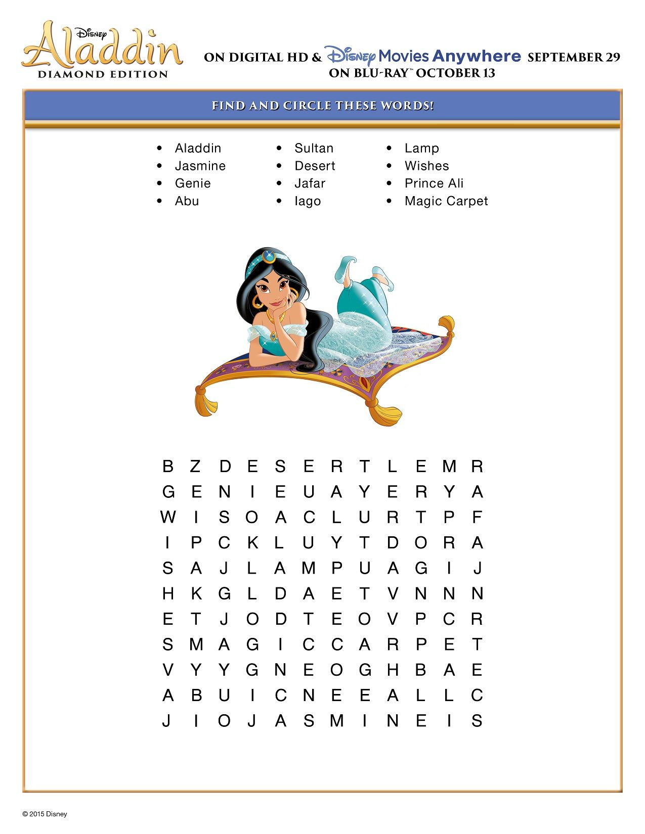 Free Printable Disney Aladdin Activity Sheets Diamond