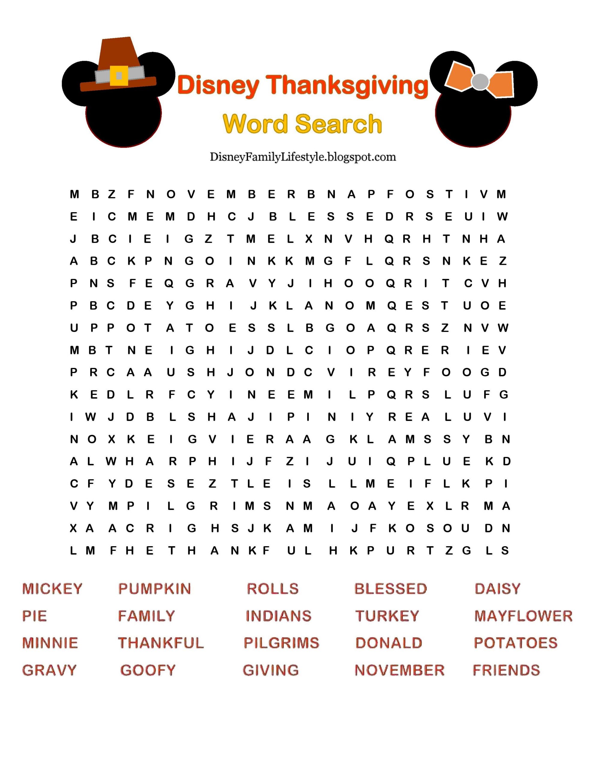 Free Printable Disney Thanksgiving Word Search | Disney