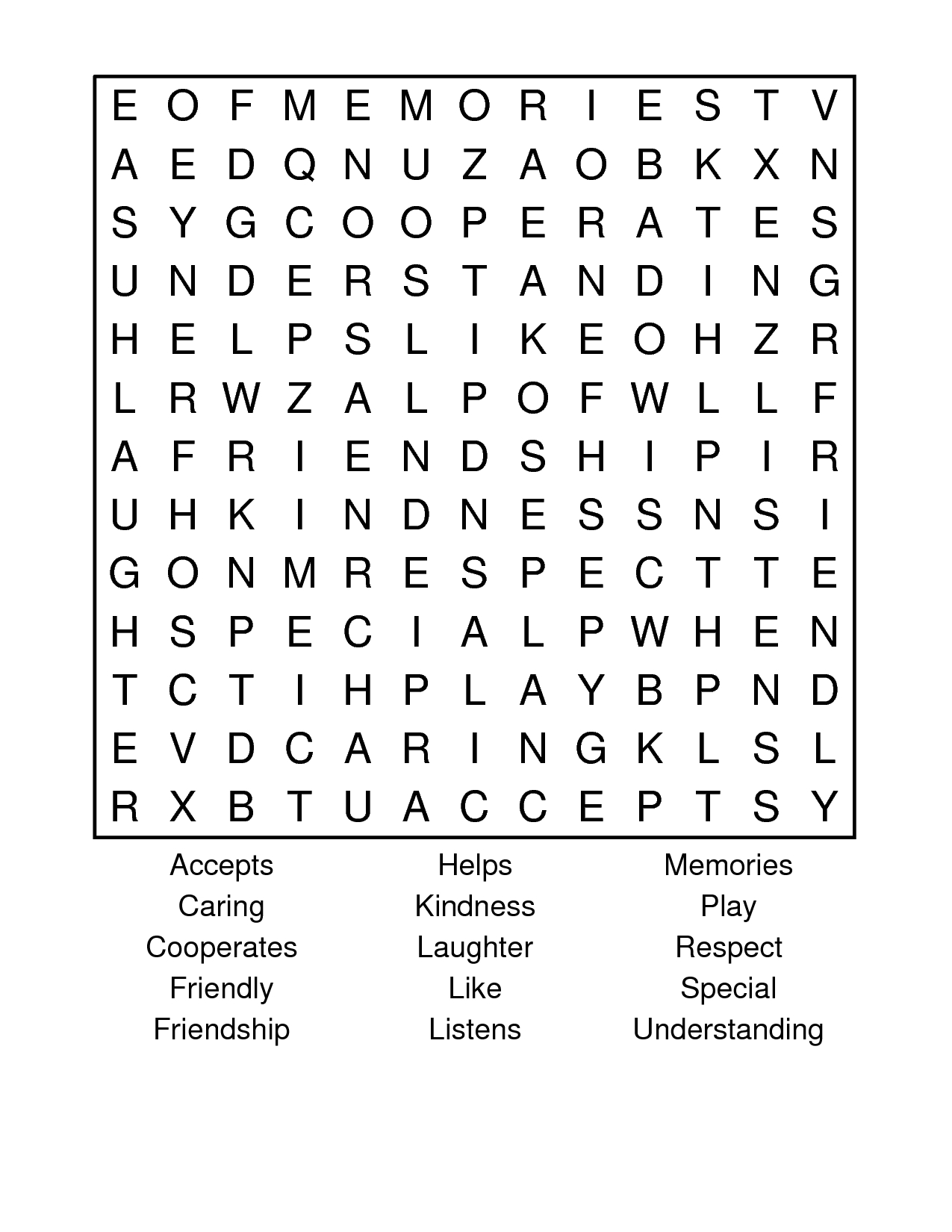 Free Printable Friendship Word Search | Scope Of Work