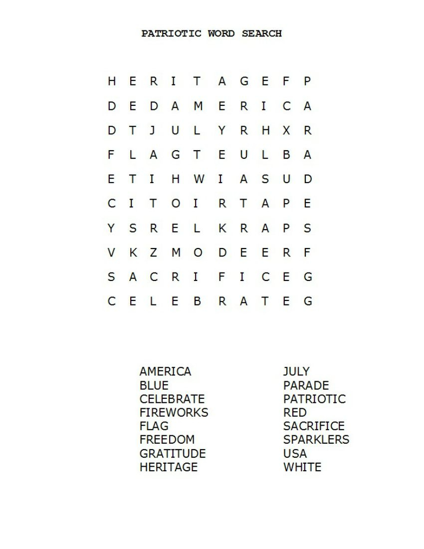 Free Printable Patriotic Word Search. Easy | Patriotic Words