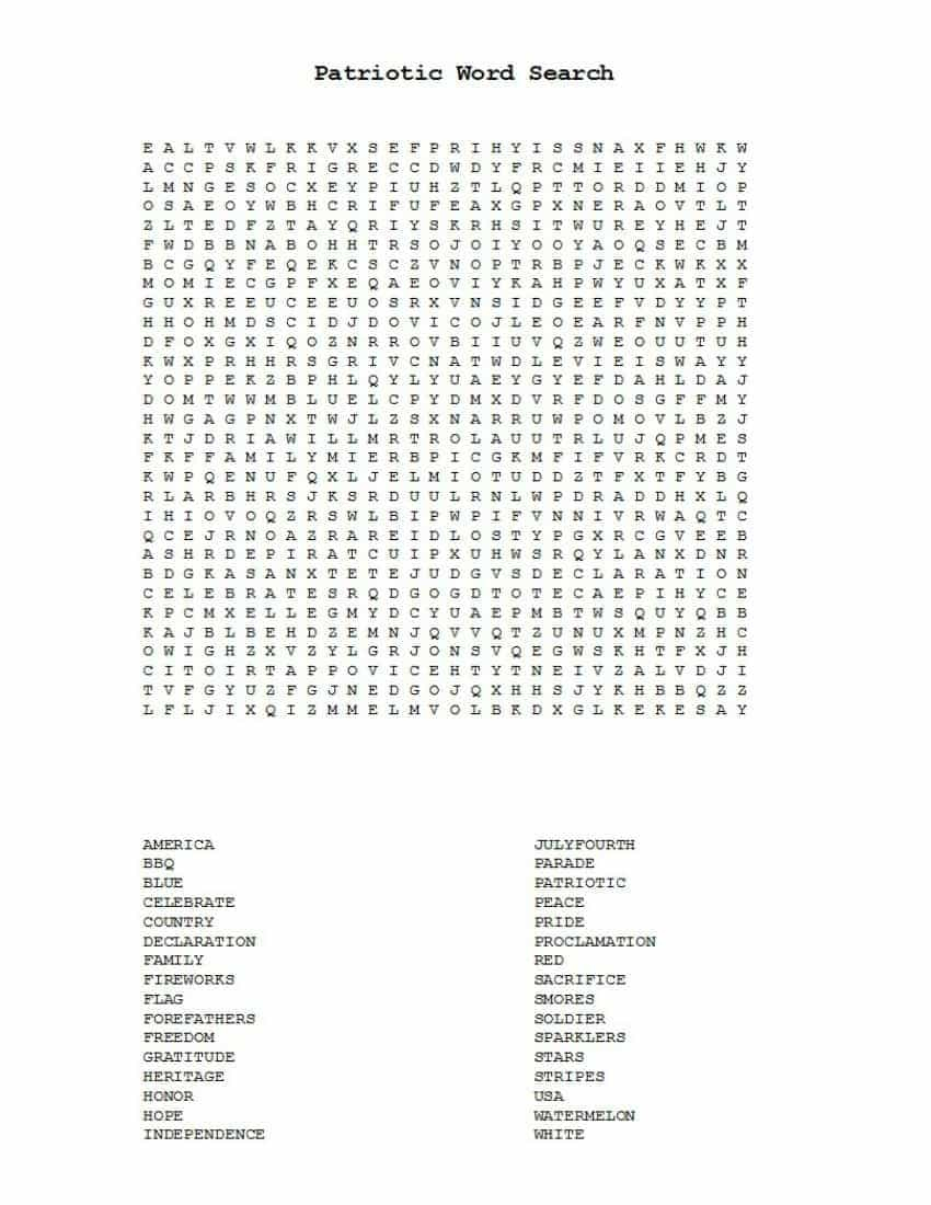 Free Printable Patriotic Word Search (With Three Different