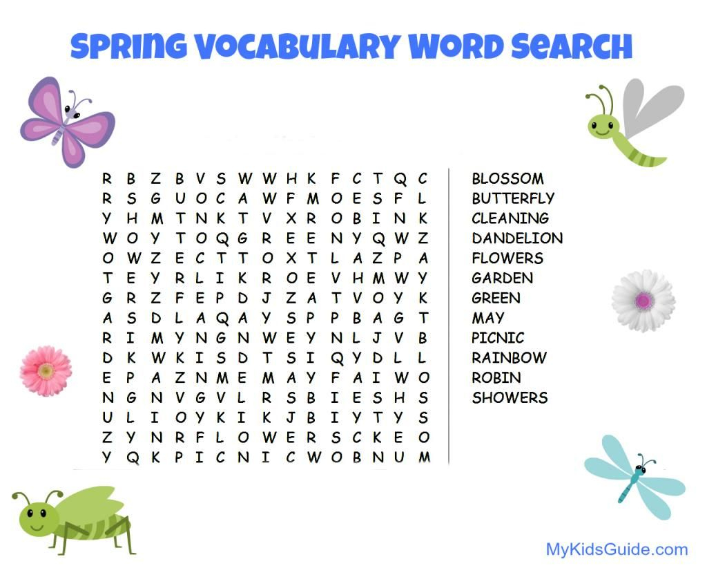 Free Printable Spring Word Search Grade 2