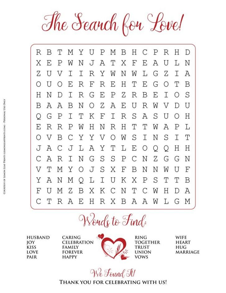 Free Printable Bridal Shower Word Search