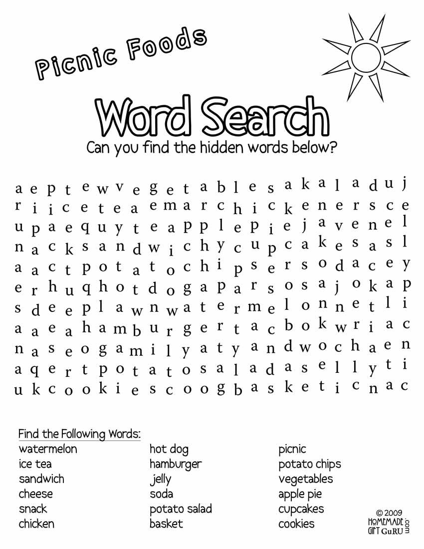 Free Printable Word Search: Picnic Foods | Free Printable