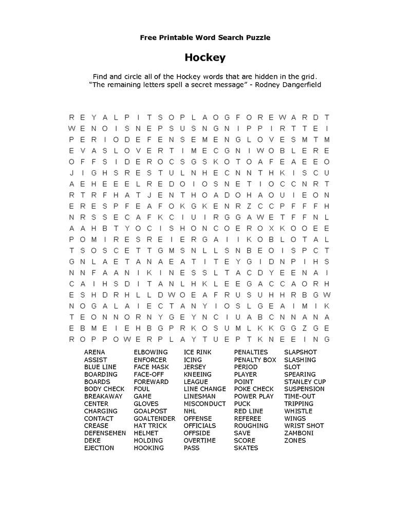 Free Printable Word Searches Hockey | Word Search Printables