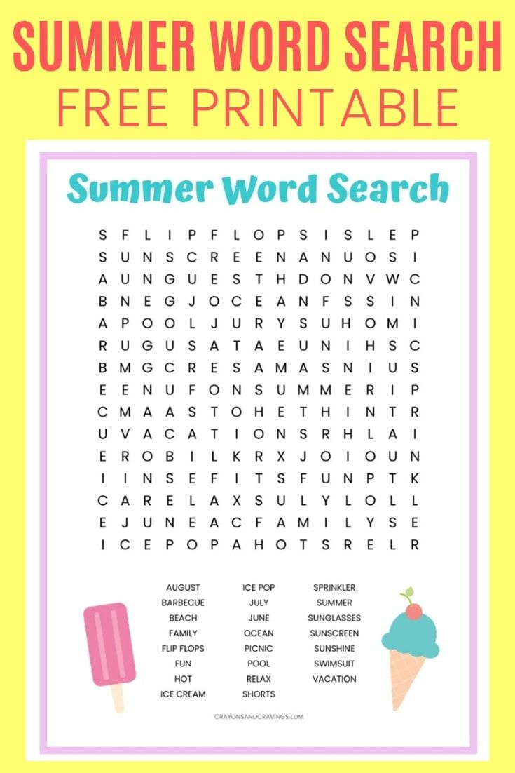 Free Summer Word Search Printable Worksheet With 23 Summer