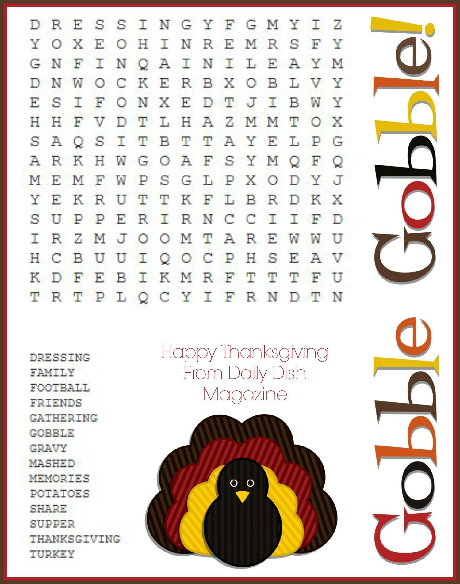 Free Thanksgiving Puzzles ~ Word Search And Maze Printable