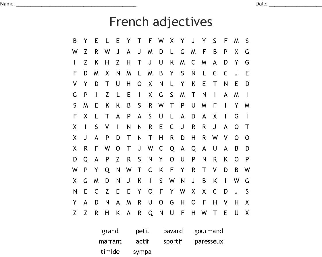 French Adjectives Word Search - Wordmint