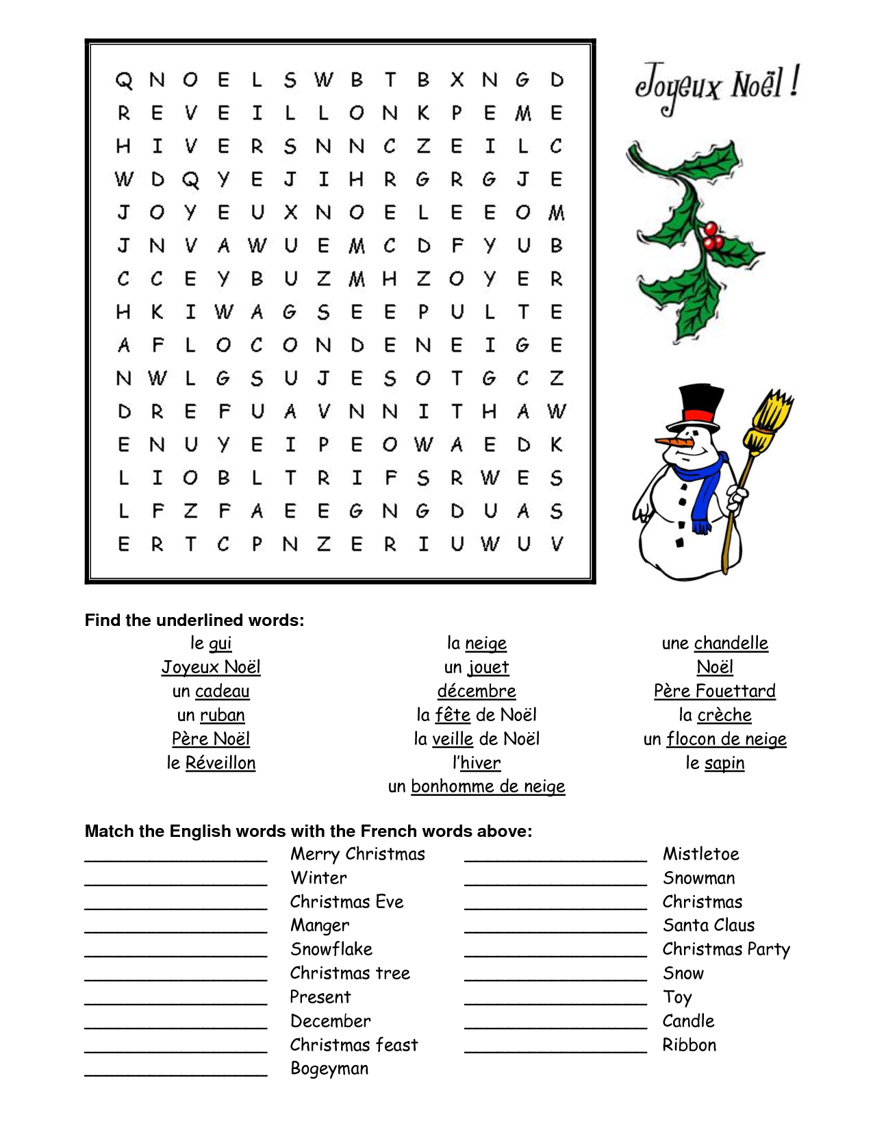 French Christmas Word Search - Google Search | French