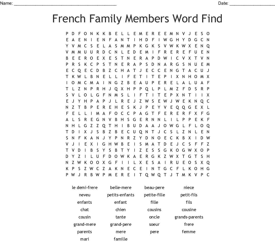 French Family Word Search