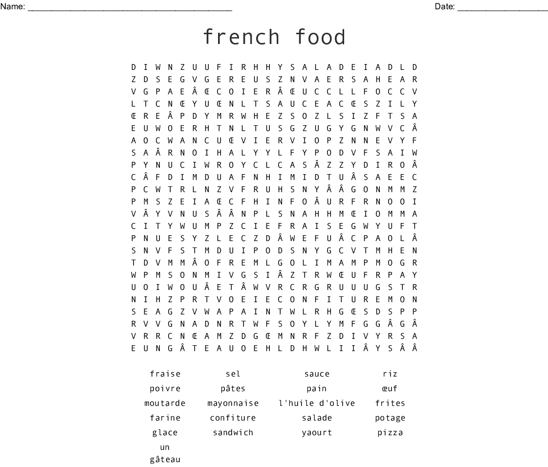 French Food Word Search - Wordmint