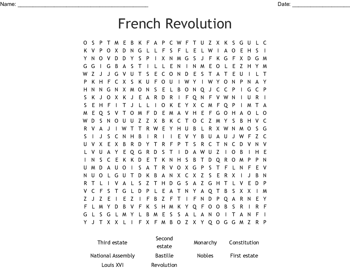 French Revolution Word Search - Wordmint