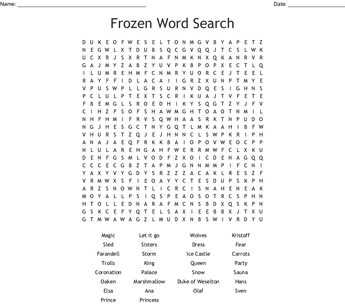 Frozen Word Search - Wordmint