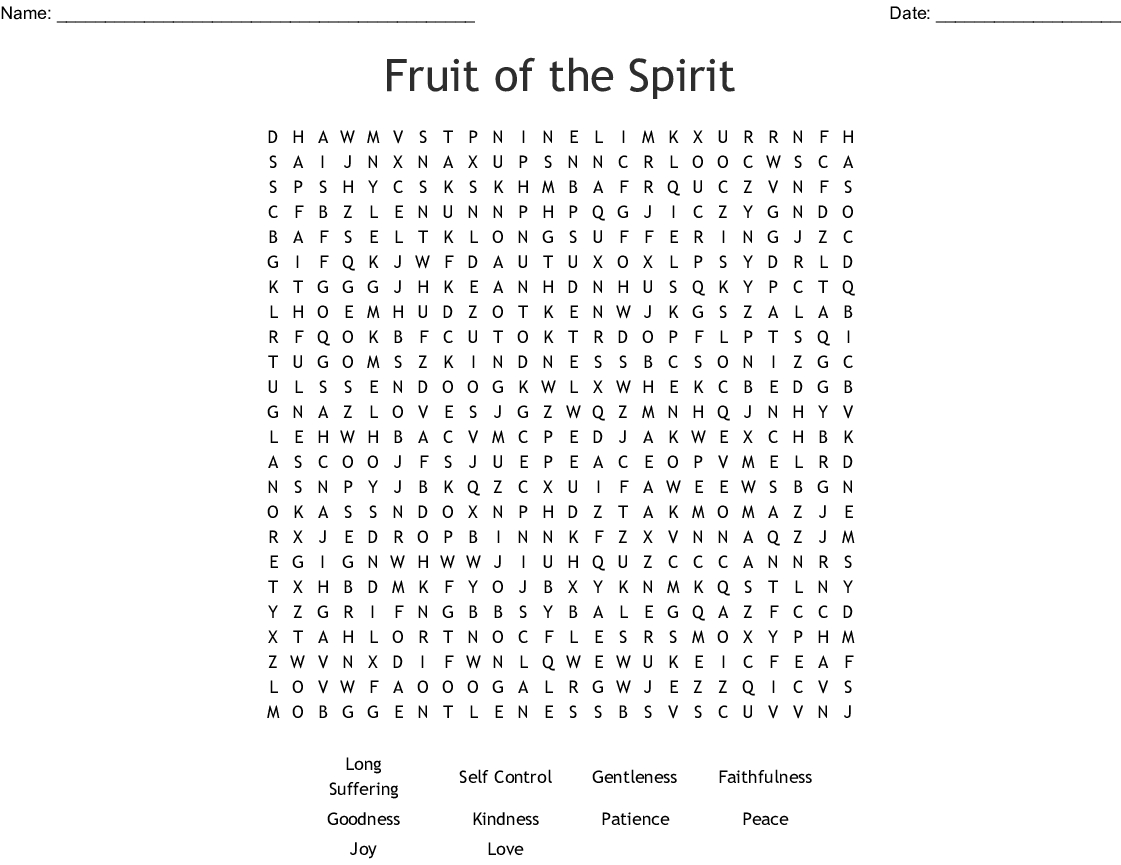 Fruit Of The Spirit Word Search - Wordmint