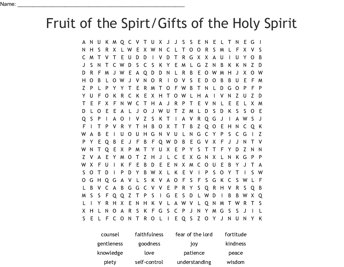 Fruit Of The Spirt/gifts Of The Holy Spirit Word Search