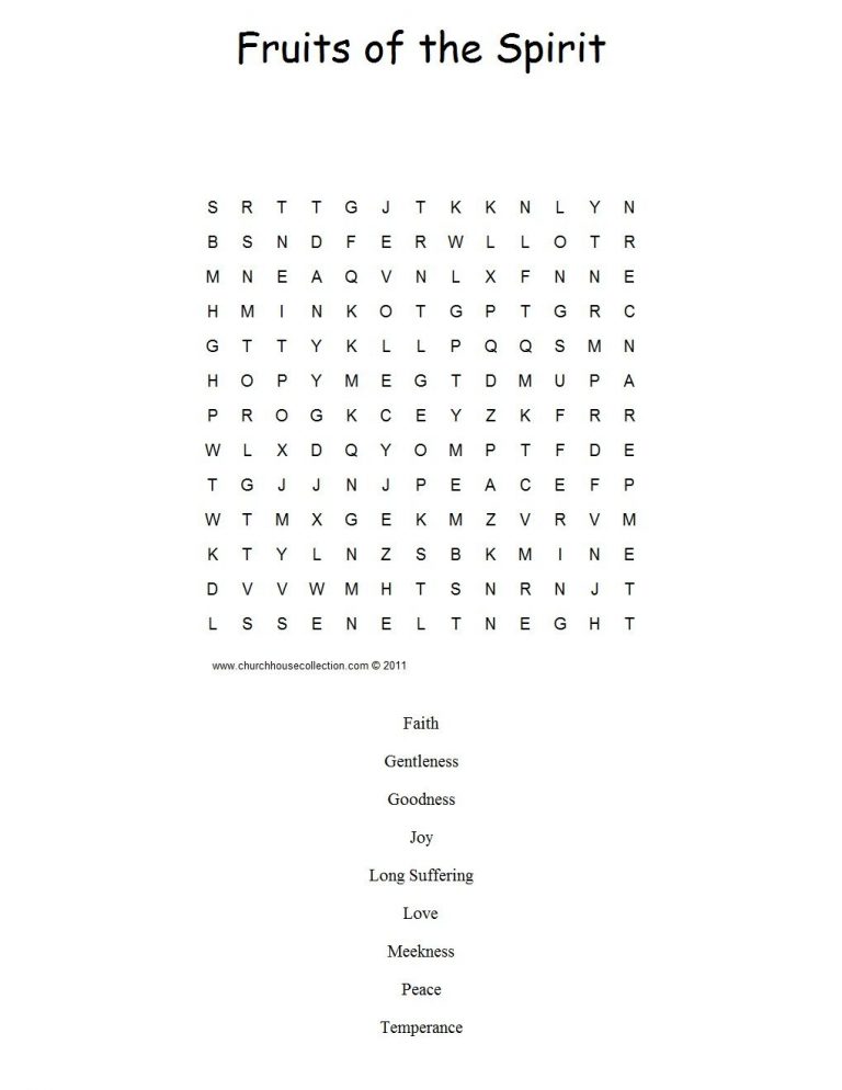 Printable Sunday School Mazes Fruits Of The Spirit Word Search