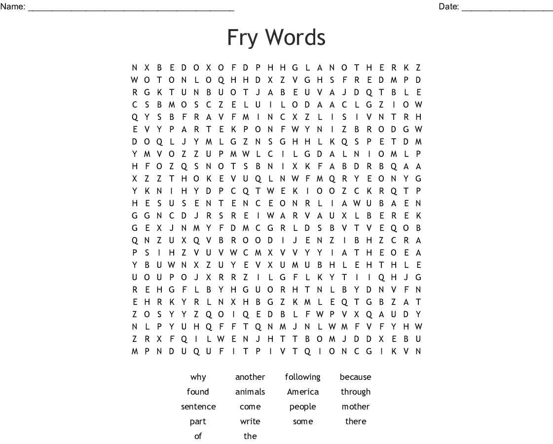 Fry Words Word Search - Wordmint