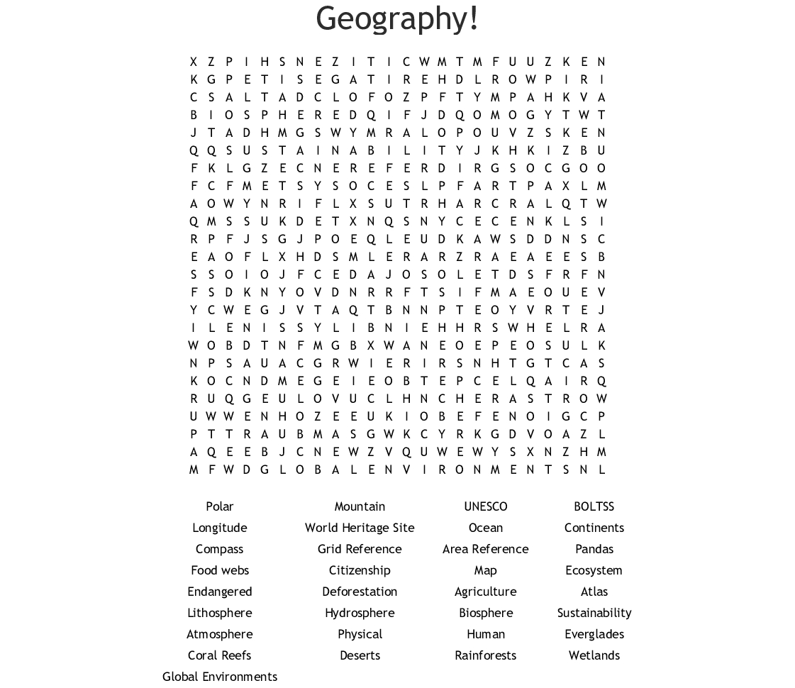 Geography! Word Search - Wordmint