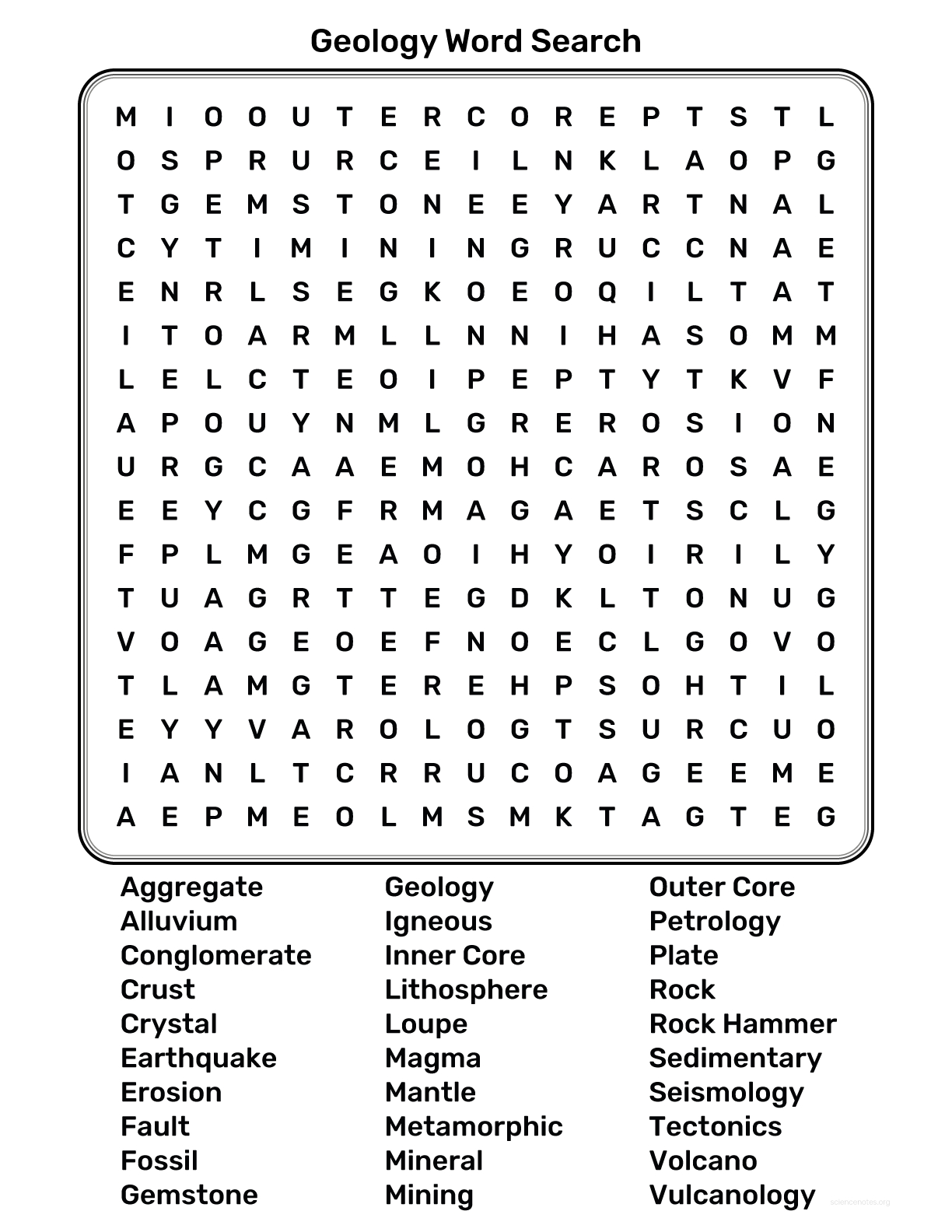 Geology Word Search