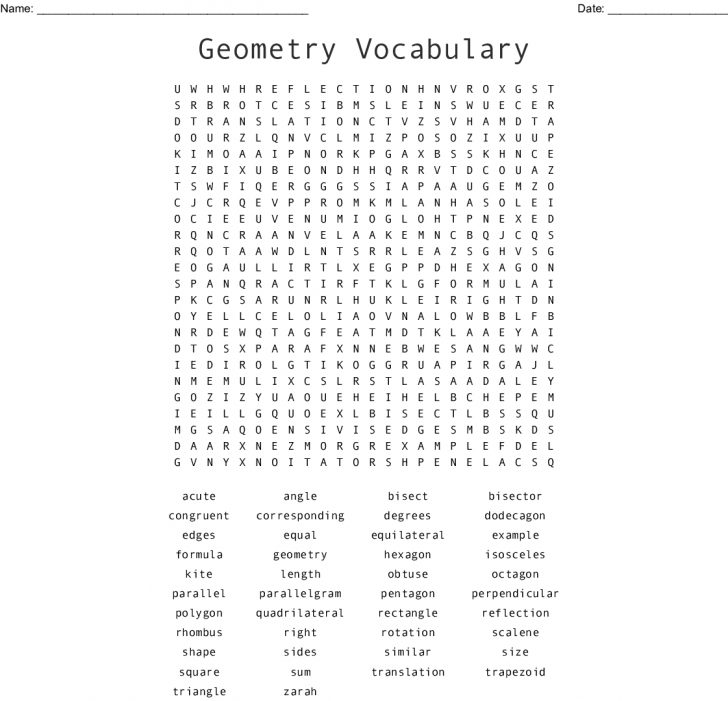 Free Printable Word Search Puzzles Geometry
