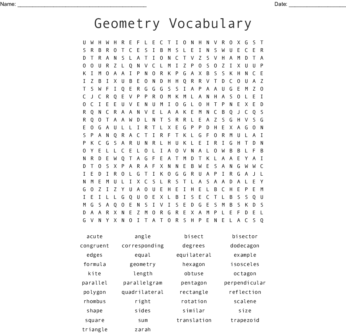 Geometry Vocabulary Word Search - Wordmint
