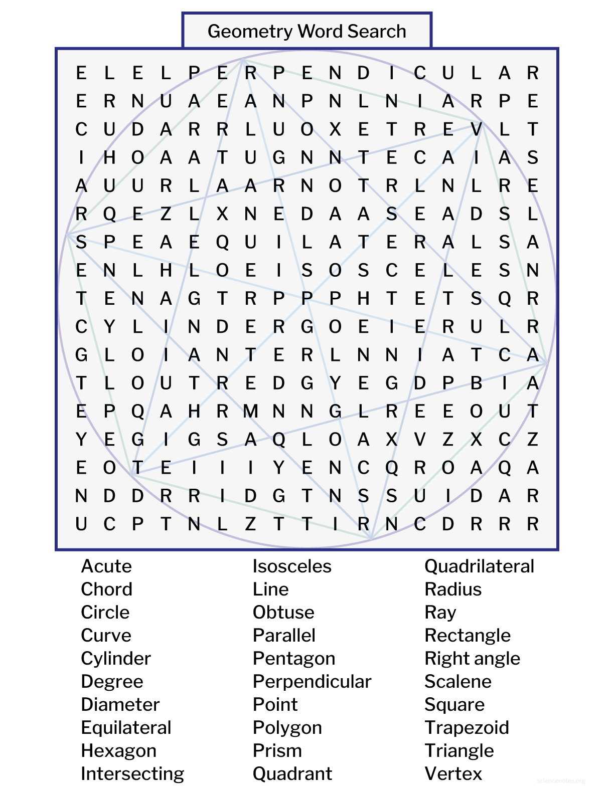 Geometry Free Word Search Puzzle