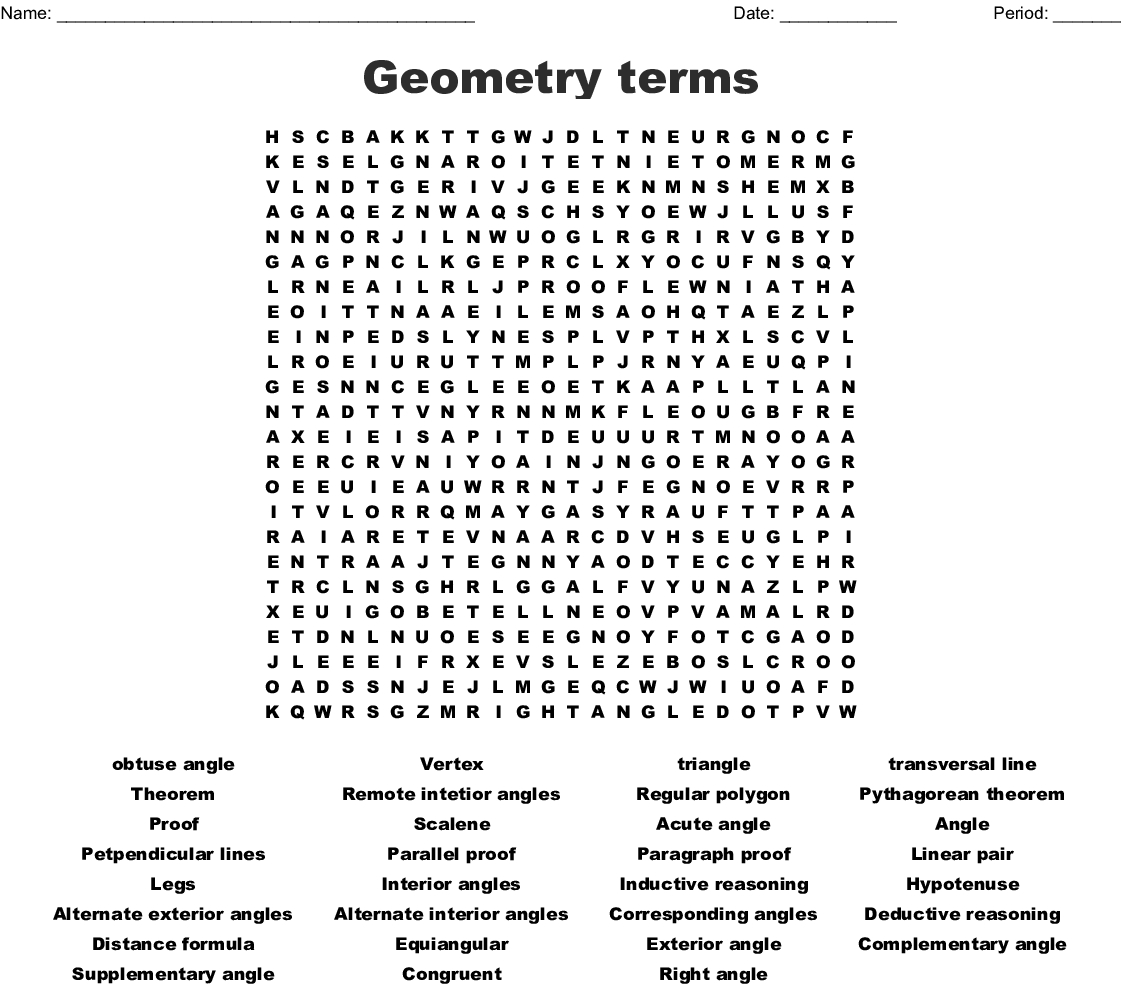 Geometry Words Word Search - Wordmint