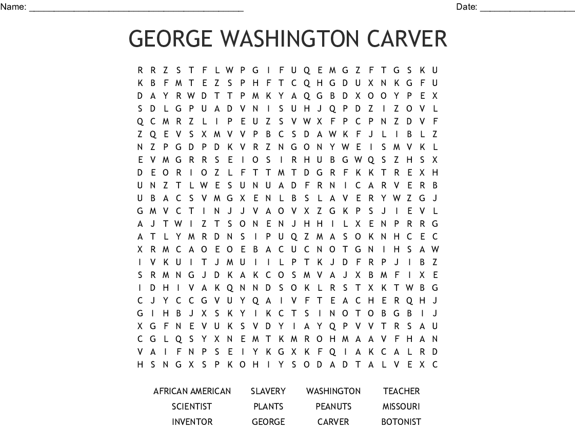 George Washington Carver Word Search - Wordmint