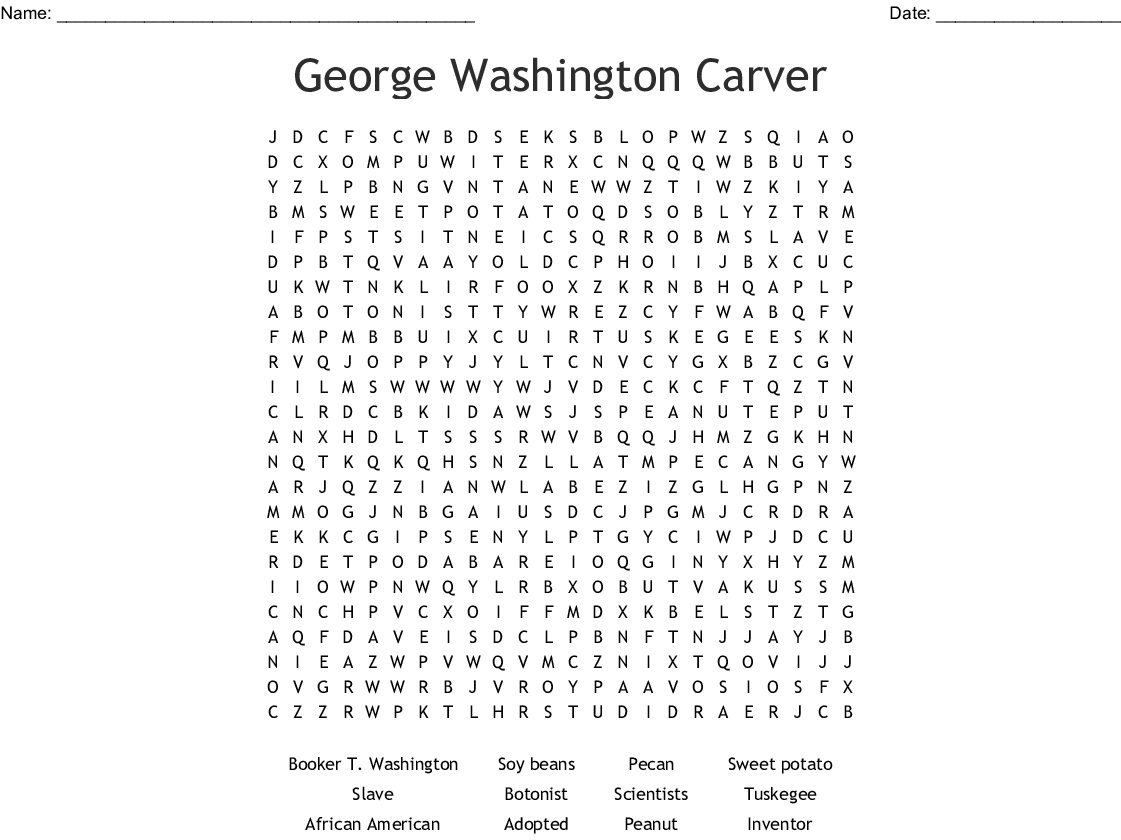 George Washington Carver Word Search - Wordmint