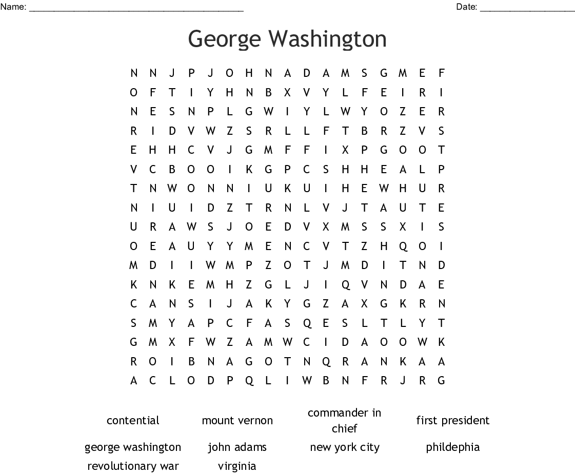 George Washington Word Search - Wordmint