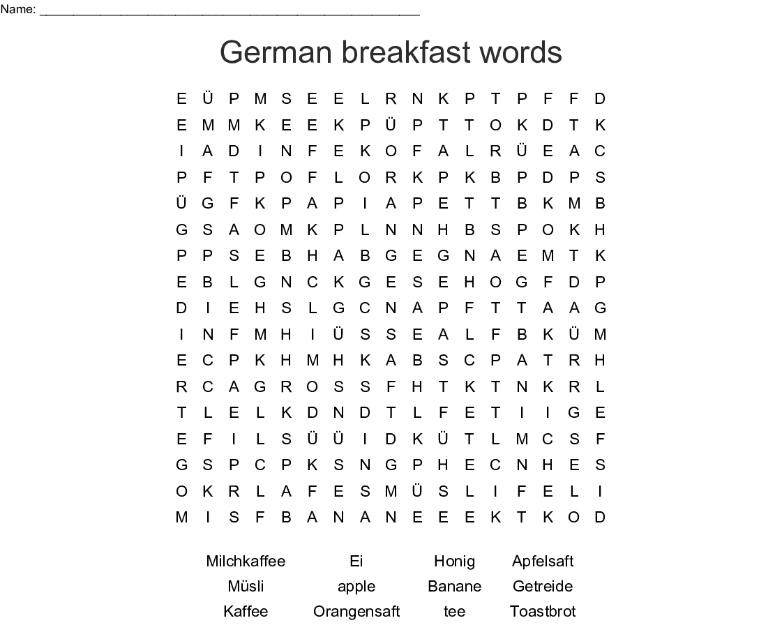 German Breakfast Words Word Search - Wordmint