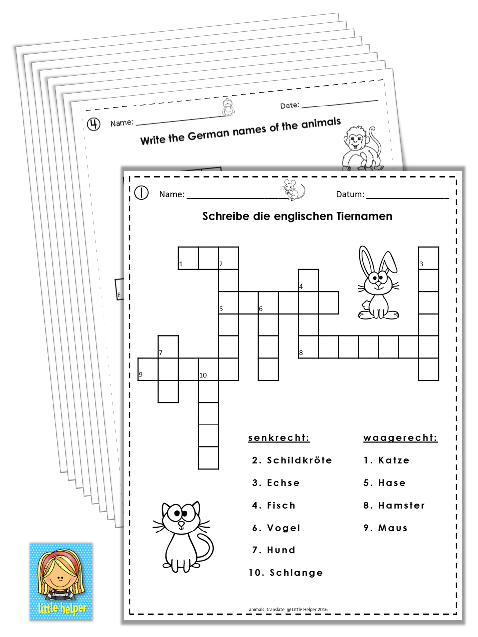 German/english Crossword Puzzles Tiere/animals | German