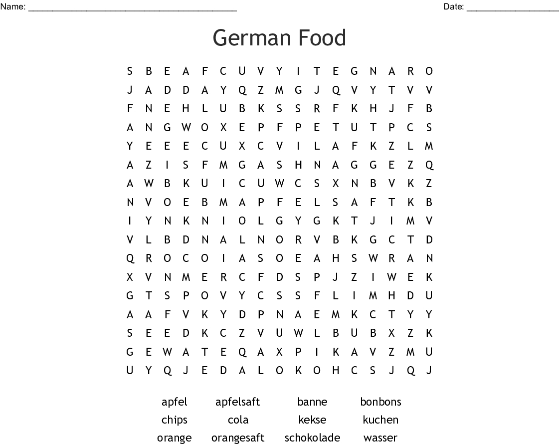 German Food Word Search - Wordmint