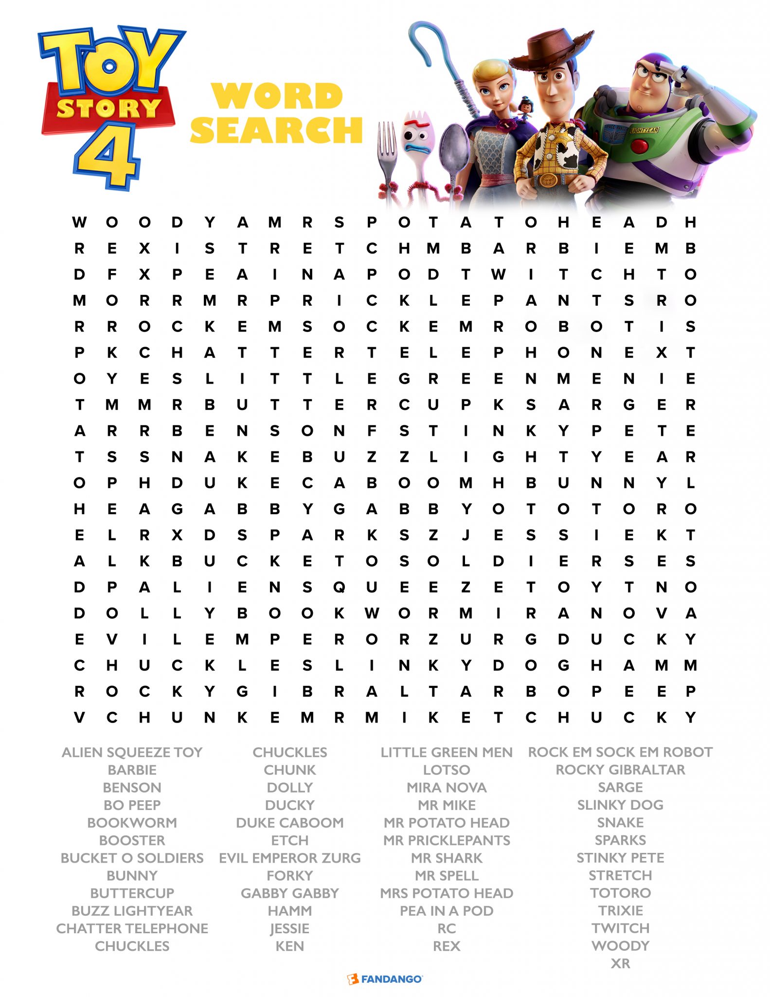 Get Creative With 'toy Story 4' Activity Sheets - Mcnm - Word Search