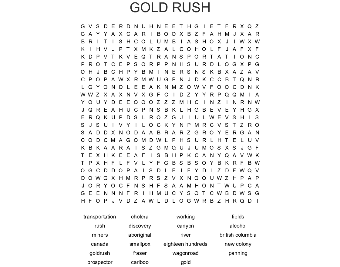 Gold Rush Word Search - Wordmint