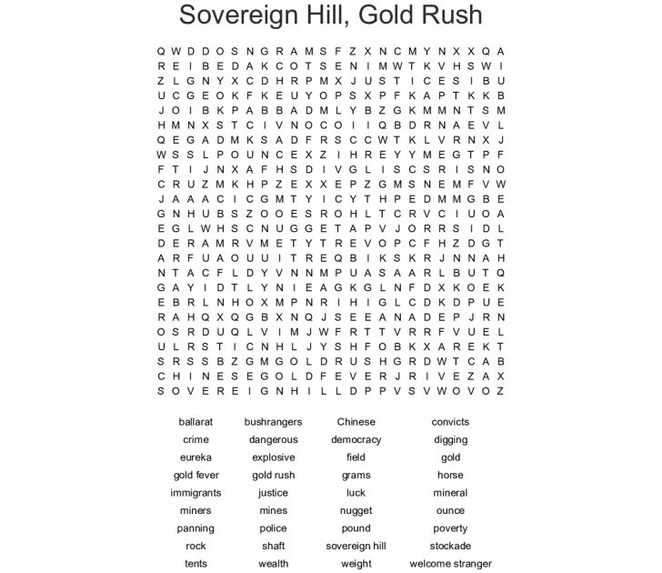 Gold Rush Word Search Printable