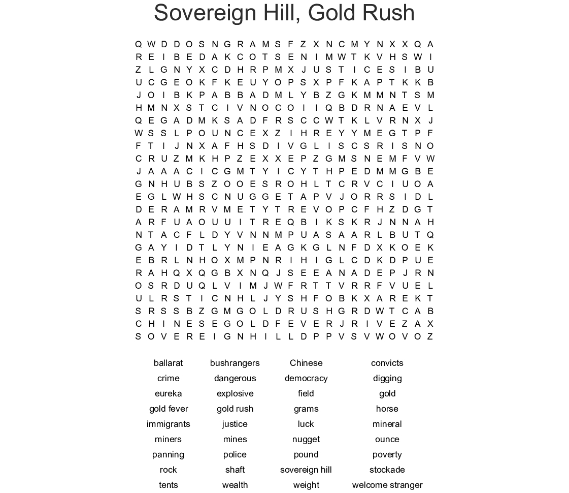 Gold Rush Word Search - Wordmint