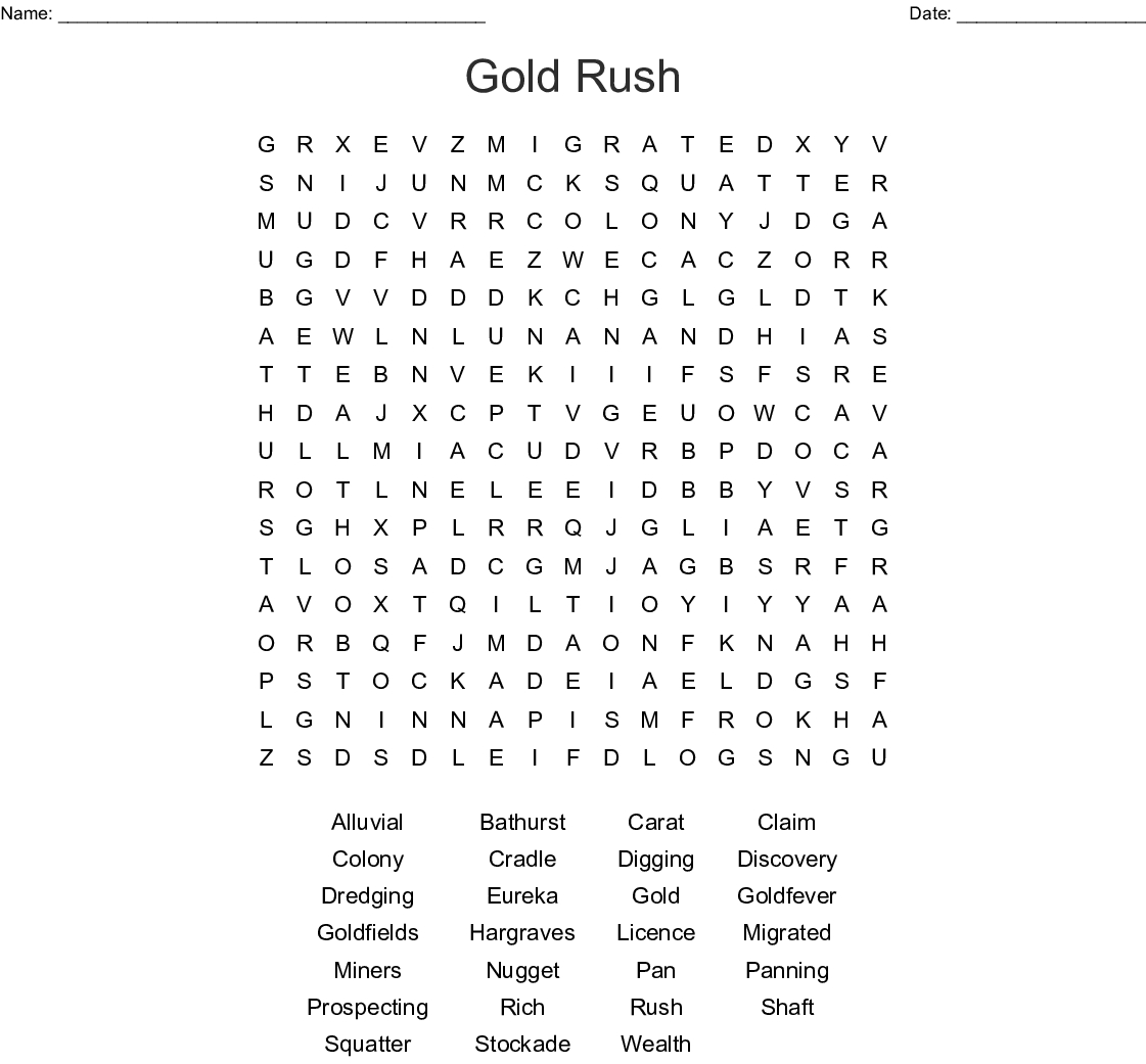 Gold Rush Word Search - Wordmint