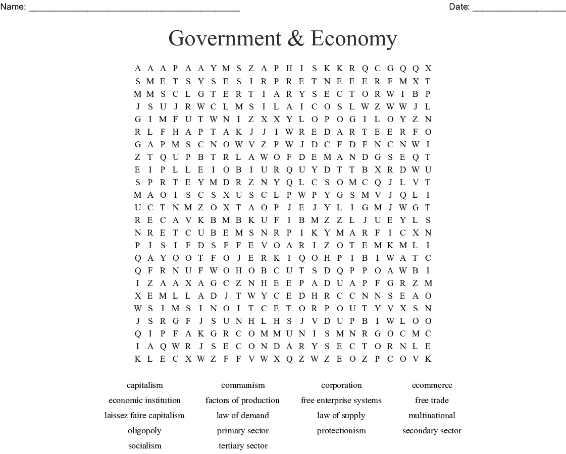 Government &amp;amp; Economy Word Search - Wordmint