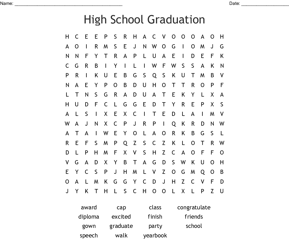 Graduation Word Search - Wordmint
